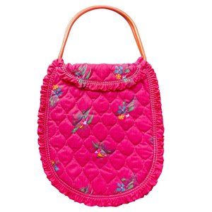 Vintage 1970s Quilted Pink HandBag with Top Plastic Handle retro quilt shoulder